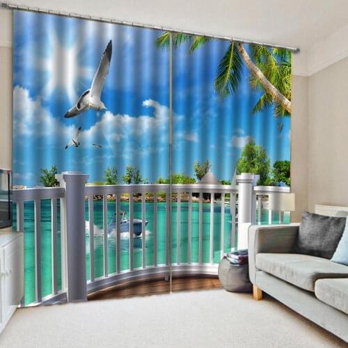 Home decoration Beautiful Photo Fashion Customized 3D Curtains blue balcony curtains