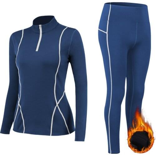 Winter Thermal Underwear Sets Stretch Plus Velvet Ladies Clothes Warm Intimates Print Long Johns Women Workout Fitness Tracksuit