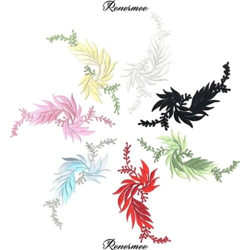 2Pcs Pink Green Iron on Flower Embroidered Pattern Corsage Cloth Patch Collar Flower Evening Dress Baroque DIY Appliue 18X8cm