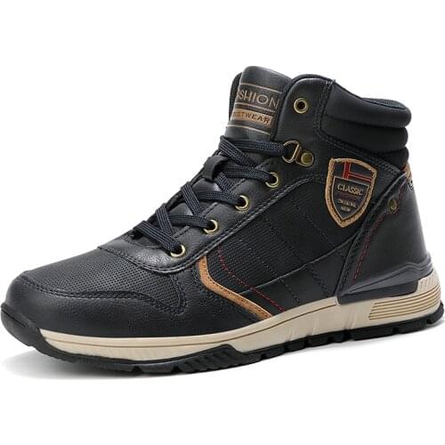 Leather Winter Men Boots Waterproof Warm Fur Snow Boots Men Outdoor Winter Work Casual Shoes Military Combat Ankle Boots