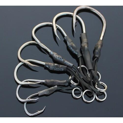 Single Jigbait Hook With Tie Rope 1/0# 4/0# 3/0# Barbed Fishing Spoon Lure Hooks Lot 7 Pieces