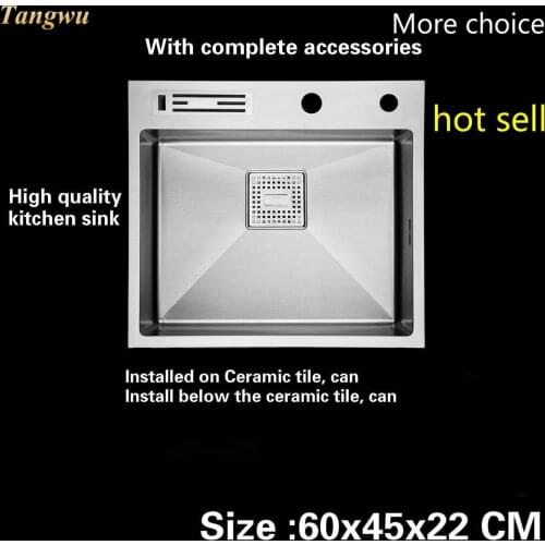 Tangwu High quality kitchen sink food grade 304 stainless steel 4MM manual big single slot durable 60x45x22 CM