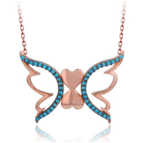 Trendy 925 Silver Love in Love Turkish Jewelry Zircon Fashion Angel Butterfly Necklace For Women Valentines Day Luxury Designer