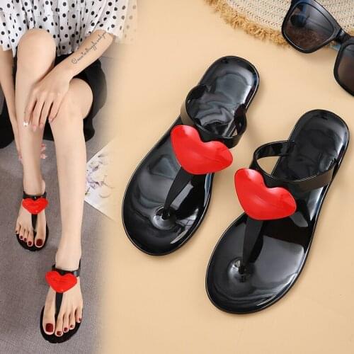 Fashion Women Flip Flop Bohemian Style Beautiful Red Lips Sexy Jelly Flat Slippers (Size 36-41)