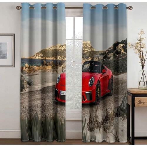 Trendy City Sports Car Scenery 3D Printing Semi Sunshade Curtain Suit Waterproof Fabric Washable Bedroom Hook Accessories