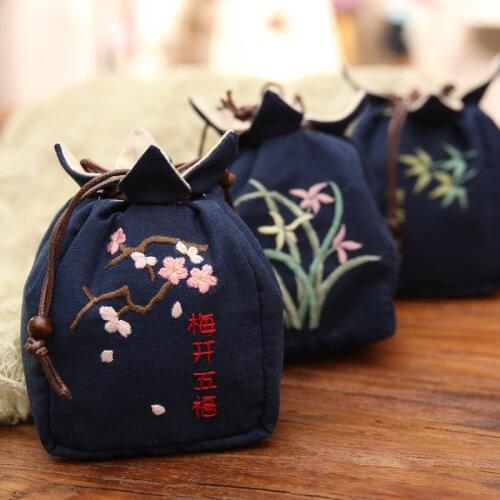 DIY Embroidered kit Chinese Style Storage Bag Handmade Material Package Teapot Teacup Cloth Cotton Linen Cup Travelling Bag