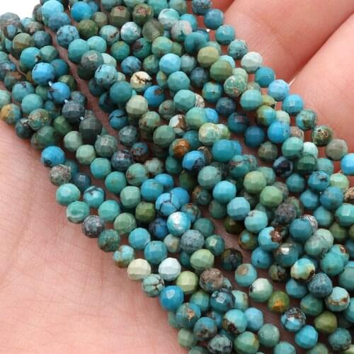 Natural Hubei turquoise 3mm faceted round beads without treatment charm gemstone For Jewelry Making DIY women Bracelet necklace