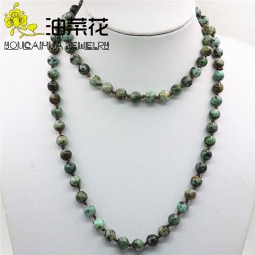 Natural Stone Amazons 8mm Round Beads Necklace Long Chain with Bracelets Jewelry Women High Grade Gifts Manual Tie Woven 36inch