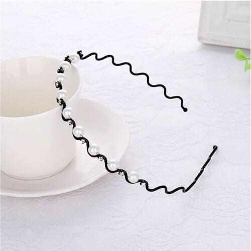 Rhinestone Pearl Wave Fine Hair Hoop Headband for Women Girls Fashion Simple Metal Hairband Headwear Hair Accessories