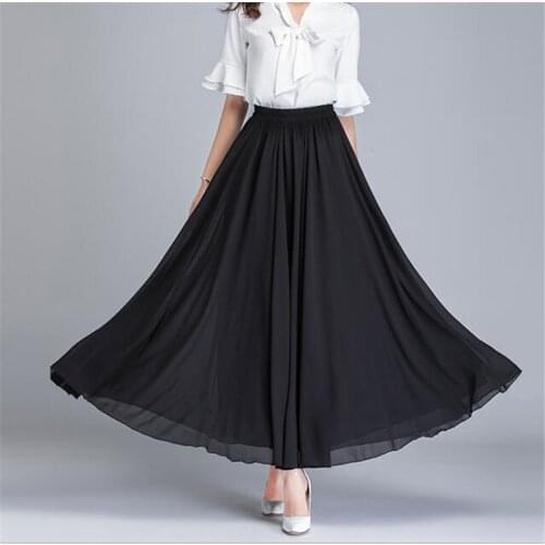 2020 Autumn Women Long Skirts Chiffon Solid All-Match Office Lady Skirts Party Maxi Skirts Plus Size Vestido 6XL 7XL