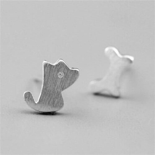 RONGQING 2018 New Arrival Nausnice Simple Silver Plated Cartoon Dog And Bone Stud Earrings Aretes De Mujer Korea Style