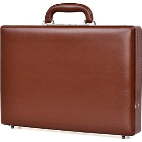 Feixueer Luxury Business Leather Suitcase 14'' Laptop Briefcase Men Password Case Fashion Multifunctional Toolbox Women Brown