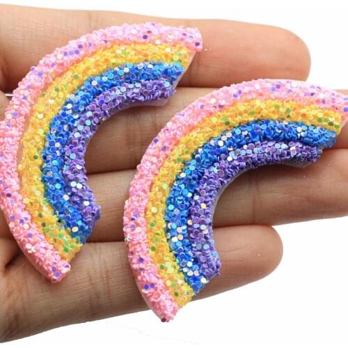 Pink Yellow Blue Purple Rainbow Glitter Tube Rainbow Cloud Flatback Cabochons For Barrettes Hairpins Fashion Hair Accessories