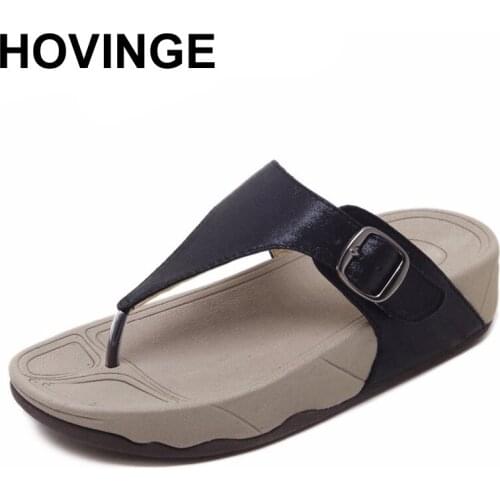 HOVINGE women summer Comfortable Breathable Flat sandals shoes woman flip flop Buckle causal beach sandals