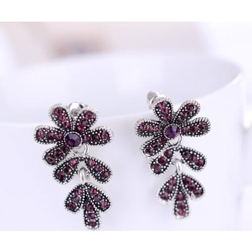 Sparkling Rhinestone Flower Petals Drop Earrings Silver Color Women Piercing Earrings Trendy Christmas Party Jewelry Gift 2019