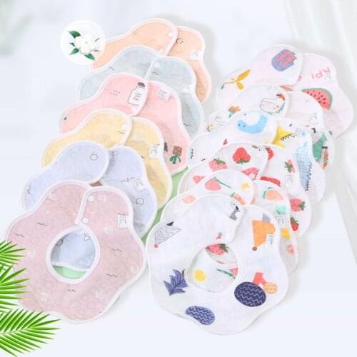 Newborn Baby Bib Cotton Baby Saliva Towel Burp Cloths Round Petal Rice Feeding Pocket Waterproof Petal 0-2 Years Old 4 Seasons