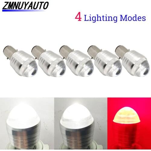 5PCS H4 LED Bulb Motorcycle H6 Led BA20D Motor Front Light Moto Scooter ATV Headlight 12V Flash Strobe White+Red