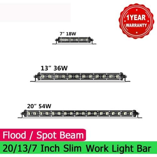 7'' 13'' 20'' Light Bar Slim Led Bar Work Light Flood Spot Beam 6000K White Single Row Bar 10-30V For Car Motor Offroad SUV