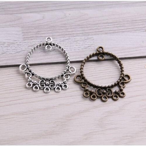 SWEET BELL 20pcs 33*37mm Two Color Zinc Alloy Necklace Charm Jewelry DIY Hollow Round Bow Connector Pendant Necklace