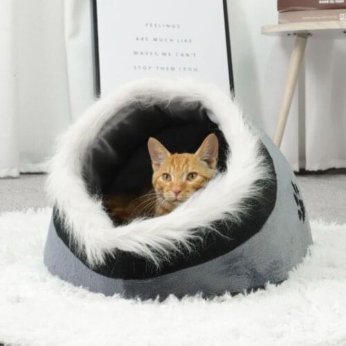 Warm Paw Cat Cave Bed Pet Cat House Lovely Soft Pet Kennel Cat Cushion High Quality Pet Puppy Bed House Products Leopard