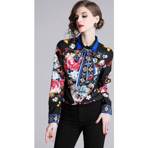Spring summer womens long sleeve vintage flower print shirt female european fashion casual loose chic shirt blouse TB928