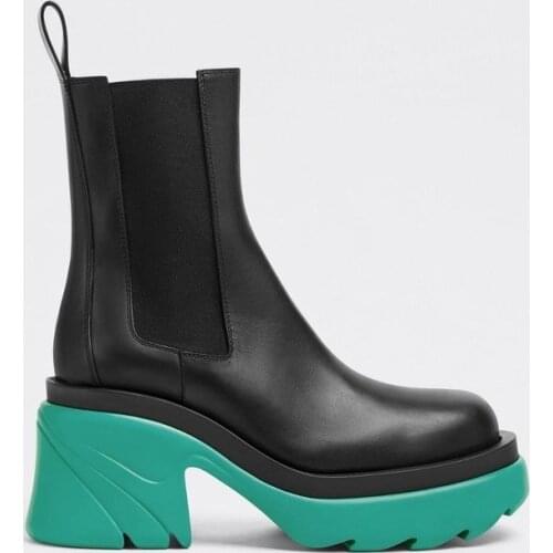 2021 NEW High-heeled Thick-heeled Womens Boots, Knee-length Round Toe, Casual Thick-soled Large Size Ladies Elastic Boots