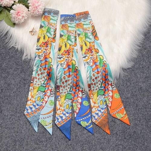 2021 New Design Feather Brand Real 100% Silk Scarf Natural Mulberry Silk Women Scarf Foulard Hair Bag Scarves Neckerchief