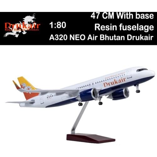 1/80 Airplane A320 NEO Air Bhutan Drukair Airlines Model Airways Airliner Aviation Toy Plane Alloy Gift Collection Undercarriage