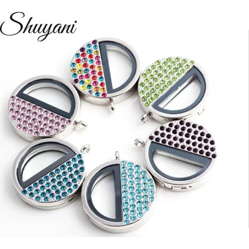 10pcs/lot New 36mm Round Colorful Rhinestone Floating Locke Magnetic Living Magnet Glass Memory Charm Locket Pendant