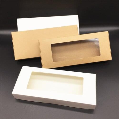 20pcs Kraft/White Gift Box With PVC-Window, Party Wedding Graduation New DIY Jewelry Hairpin Packaging Boxes 29x12x4cm