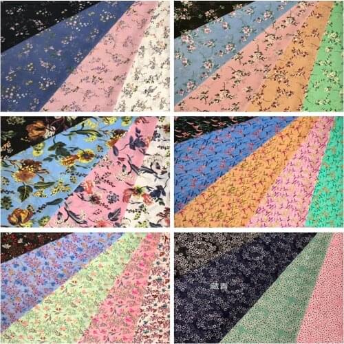 2020 Spring And Summer Chiffon Printed Clothing Cloth Fabric Pink And Blue Reddish Black Floral-Print DIY Fabric New Style/1 M