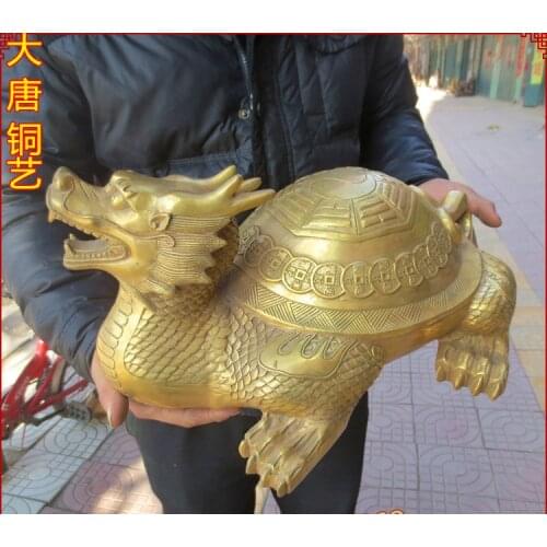 43CM large Huge # home Porch lobby efficacious Protection Mascot thriving business GOLD COPPER dragon turtle FENG SHUI art