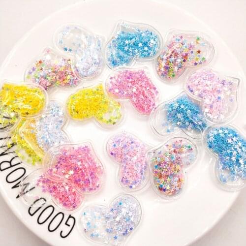 20Pcs 40mm Bling Heart Transparent Plastic Filling Sequin Appliques for DIY Headwear Hair Clips Bow Accessories Patches