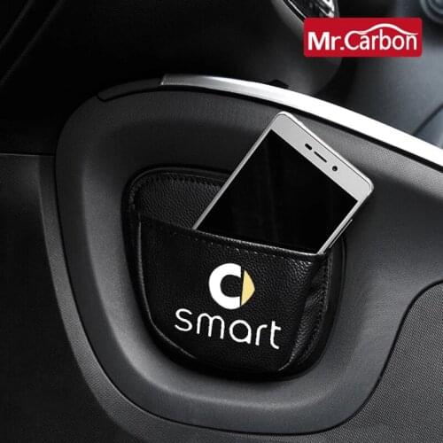 Car PU leather storage bag patch pocket For Mercedes Smart 453 Fortwo Forfour Mobile phone debris card storage bag Accessories