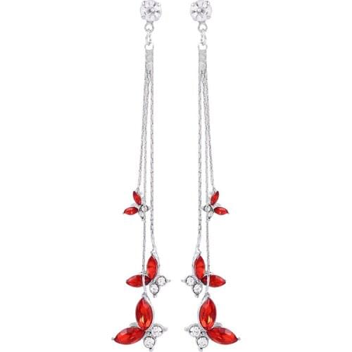 Butterfly Shiny Three Butterfly Crystal Drop Earring Long Tassel Dangle Earrings For Women Statement Earrings Jewelry Gifts