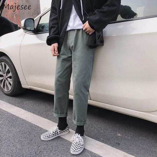 Men Casual Pants Ankle-length Straight Harem Trousers Loose Elastic Waist Spring Autumn Daily Chic Safari Cargo Harajuku Korean