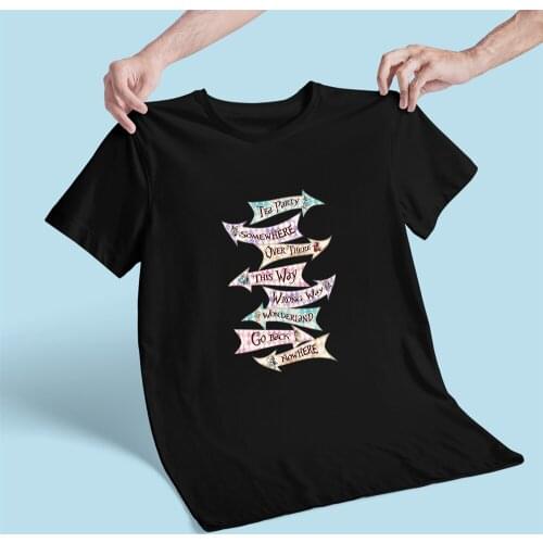 Kids Alice in Wonderland Printed Girl Tshirt Summer Funny TEA PARTY Graphic Tee Shirt Children Kawaii Harajuku Black T Shirt