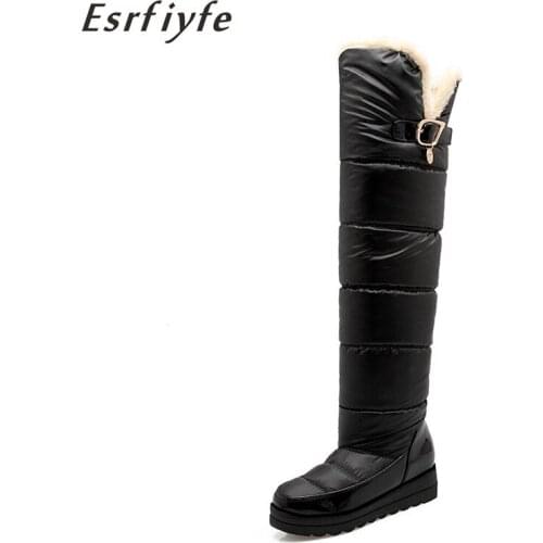 ESRFIYFE Large Size 34-43 Russia Keep Warm Snow Boots Thick Fur Womens Winter Boots Wedges Shoes Over The Knee High Boots Women