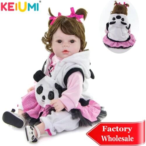 KEIUMI 20'' Cosplay Panda Girl Silicone Reborn Baby Doll Soft PP Cotton Body Dolls Reborn For Birthday Gifts DIY Kids Playmates