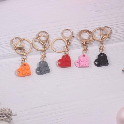 Brick Key Ring Heart Ornament Keychain Building Blocks Parts mixed Colors Kits Handmade DIY Toys for Kids