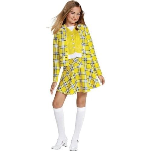 Film Clueless Cher Horowitz Dress Suit School Uniform College Jacket Skirt Knitted Sweater Halloween Cosplay Costume for Woman
