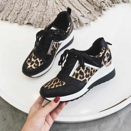 Women Leopard Sneakers Vulcanized shoes Air Shockproof Non Slip Walking Lace Up Ladies Casual Shoe Comfort Female Fashion