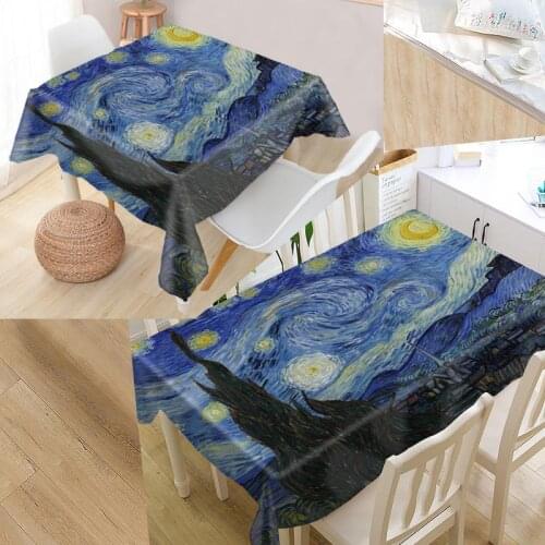 Best Van Gogh Starry Night Custom Table Cloth Rectangular Oxford Print Waterproof Oilproof Square Table Cover Party Tablecloth