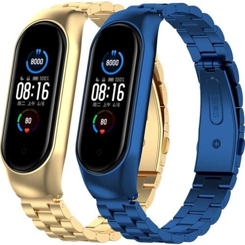 Mi6 Metal Replacement Strap for Xiaomi Mi Band 5 6 Stainless Steel Mi5 Replacement Band for Mi Band 5 Wristband Accessories Blue