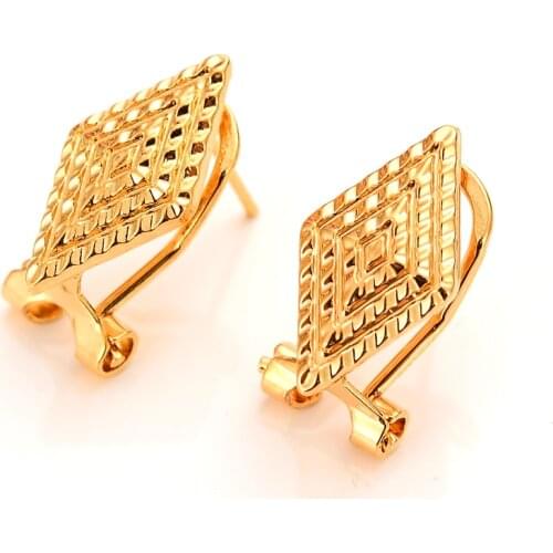 Cute heart women Earrings 24K Gold color love Earings For Women Girls Ethnic Jewelry Wedding Party Cool Fashion clip earrings