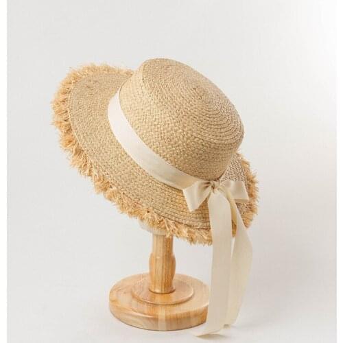 WeMe Fashion Kids Hat With Bowknot Raffia Sun Hats Flat Hat for Outdoor Turism