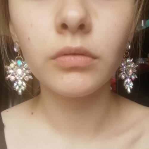 JERPVTE Fashion New Colorful Flower Design Luxury Starburst Pendant Crystal Mixed Dangle Earrings Gem Statement Earrings Jewelry