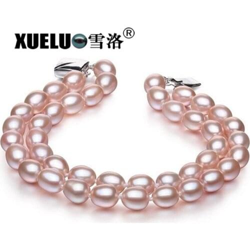 XUELUO 2 Strands Trendy Oval Shape Natural Lavender Fresh water Pearl Bracelet