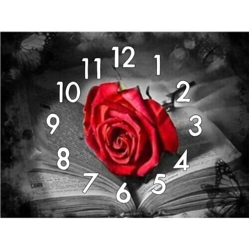 Dpsupr 5D Diamond Painting Kit With Clock Mechanism Cross Stitch Full Square Round Diamond Embroidery Rose Flower Mosaic Home