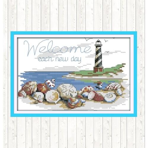 Embroidery Cross Stitch Kit Lighthouse Landscape Painting Counted Dmc Thread Canvas Cross-stitch Printed Fabric Aida Needlework
